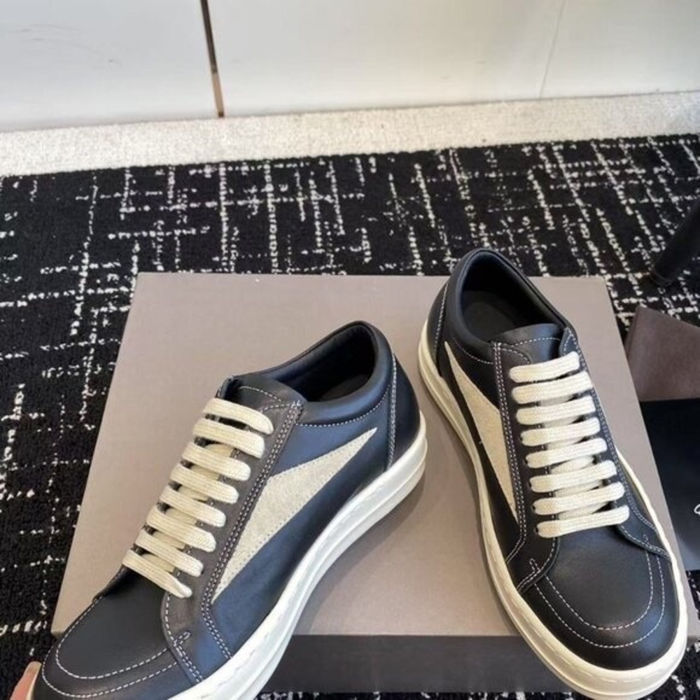 Rick Owens Black and Cream Sneakers